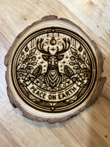 Christmas Ornament Wood Round Peace On Earth Reindeer