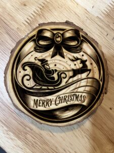 Christmas Ornament Wood Round Santa Sleigh