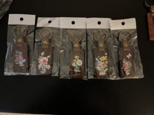 Assorted Wooden Keychains with flowers