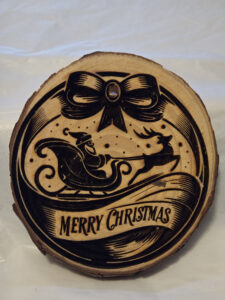 Christmas Ornament Wood Round Santa Sleigh