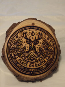 Christmas Ornament Wood Round Peace On Earth